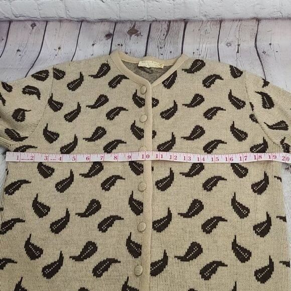 Vintage 50s Norway Knits Tan Leaf Sweater Cardigan - Picture 7 of 15